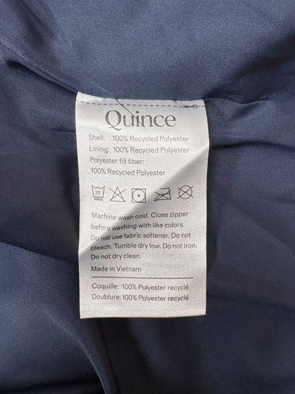 Quince Featherless Quilted Long Puffer Jacket Coat Navy Gold Snaps Preppy Chic M - Picture 8 of 10